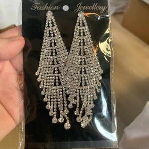 Zara Bling Chandelier Silver Clear Rhinestone Earrings, NWT in factory p…